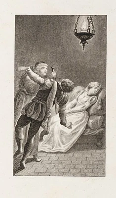 GEYSER (*1742) nach SCHUBERT (*1761), Dramatische Interieurszene mit Mord, KSt. - Bild 1 von 4