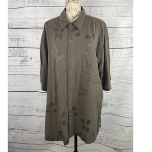 Caribean Joe Button Front Silk Shirt Men XXL Short Sleeves Gray Hawaiian Floral - Picture 1 of 11