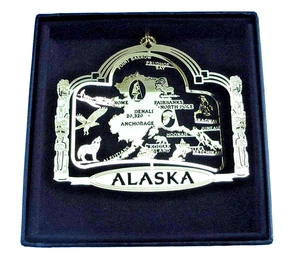 Alaska Brass Ornament State Landmarks - Wildlife Cities.  Personalize w Year - Picture 1 of 7