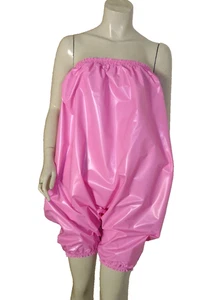 PVC Play Suit Bloomers Shorts Pink Plastic Panties Pants Vinyl Roleplay Playsuit - Picture 1 of 11