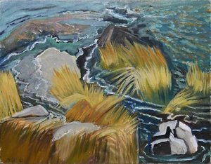 NANCY WISSEMANN WIDRIG-Maine Contemporary-Original Signed Oil-Coastal/High Tide - Picture 1 of 7