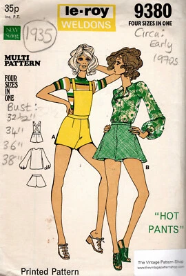 1970s Vintage Sewing Pattern Bust 32-34-36-38 inches HOT PANTS & BLOUSE (1935)  - Image 1 of 2