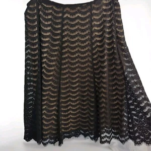 Apt 9 Womens Size 10 Black Sheer Lace W/ Tan Lining Midi Skirt Side Zip Gothic - Picture 1 of 12