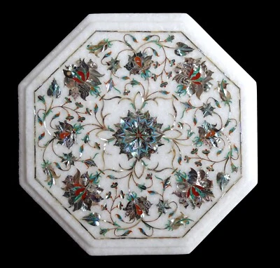 24" Modern White Marble Coffee Table Set Abalone Shell Floral Inlay Art Home Dec - Image 1 of 4