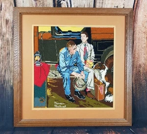 Cross Stitch Framed Norman Rockwell Breaking Home Ties Leaving For College Art - Picture 1 of 10