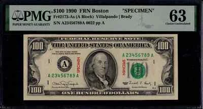 United States 100 DOLLARS FR-2173As 1990 Rare SPECIMEN PMG 63 USA Currency NOTE - Image 1 of 4