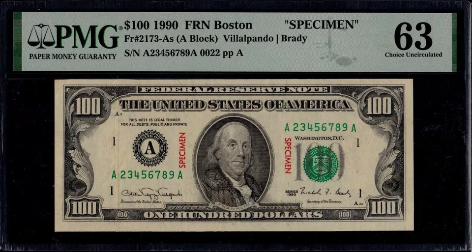 United States 100 DOLLARS FR-2173As 1990 Rare SPECIMEN PMG 63 USA Currency NOTE - Image 1 of 4