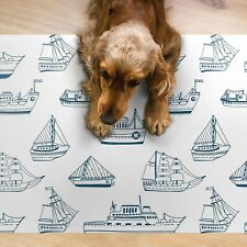 Vinyl Pet Feeding Mat Food Easy Clean Placemat for Dog Cat Bowls Blue ships