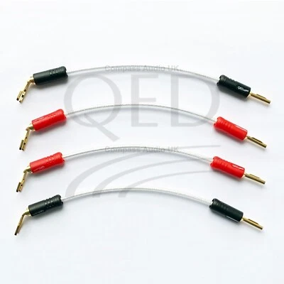 QED Silver Anniversary XT JUMPER LINKS 20cm Cables AIRLOC ABS Spade to Plug x 4 - Image 1 of 4