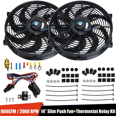 2X 14" ELECTRIC COOLING RADIATOR FAN 3/8" PROBE GROUND THERMOSTAT SWITCH KIT BK Foto 1 de 4