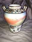 Antique Signed Nippon Hand Painted 2 Handle Gilt 8.5" Tall Vase FREE SHIPPING