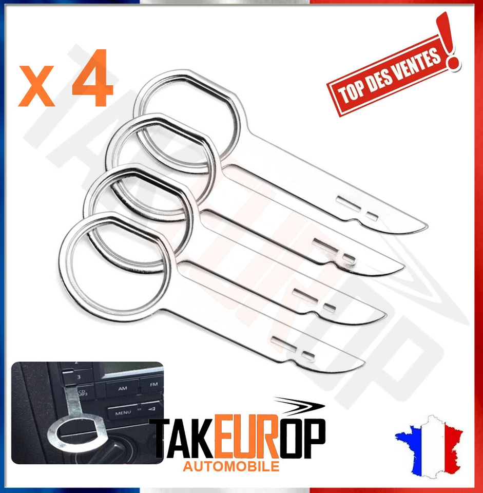 Kit 4 CLÉS outils DÉMONTAGE AUTORADIO Audi Mercedes Volswagen Ford clé outil - Photo 1/1