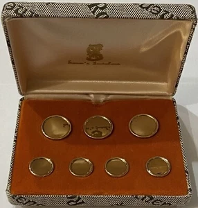 JUEGO DE 7 BOTONES BLAZER REFLEJOS ESPEJADOS PULIDOS RELLENOS ORO 14K 1/20 AÑOS 70 - Imagen 1 de 5