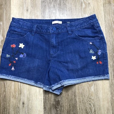 Pantalones Cortos LC Lauren Conrad Azul Denim Floral Bordado Puños Dobladillo Crudo Talla 10 Foto 1 de 4