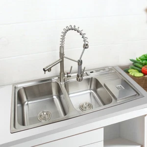 Juego de recipientes fregadero de cocina de acero inoxidable con grifo fregadero doble fregadero de cocina - Imagen 1 de 10