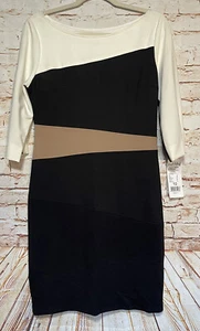 Nuevo con etiquetas Vestido Vaina Joseph Ribkoff Mujer Negro Tostado Geométrico Rayas Talla 10 (L) - Imagen 1 de 6