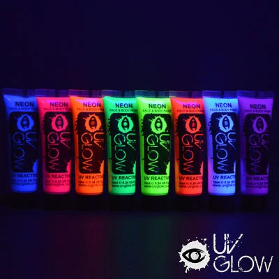 UV Glow Neon Face Paint Body Paint 10ml - Set of 24 Fluorescent Festival Makeup - Image 1 of 3