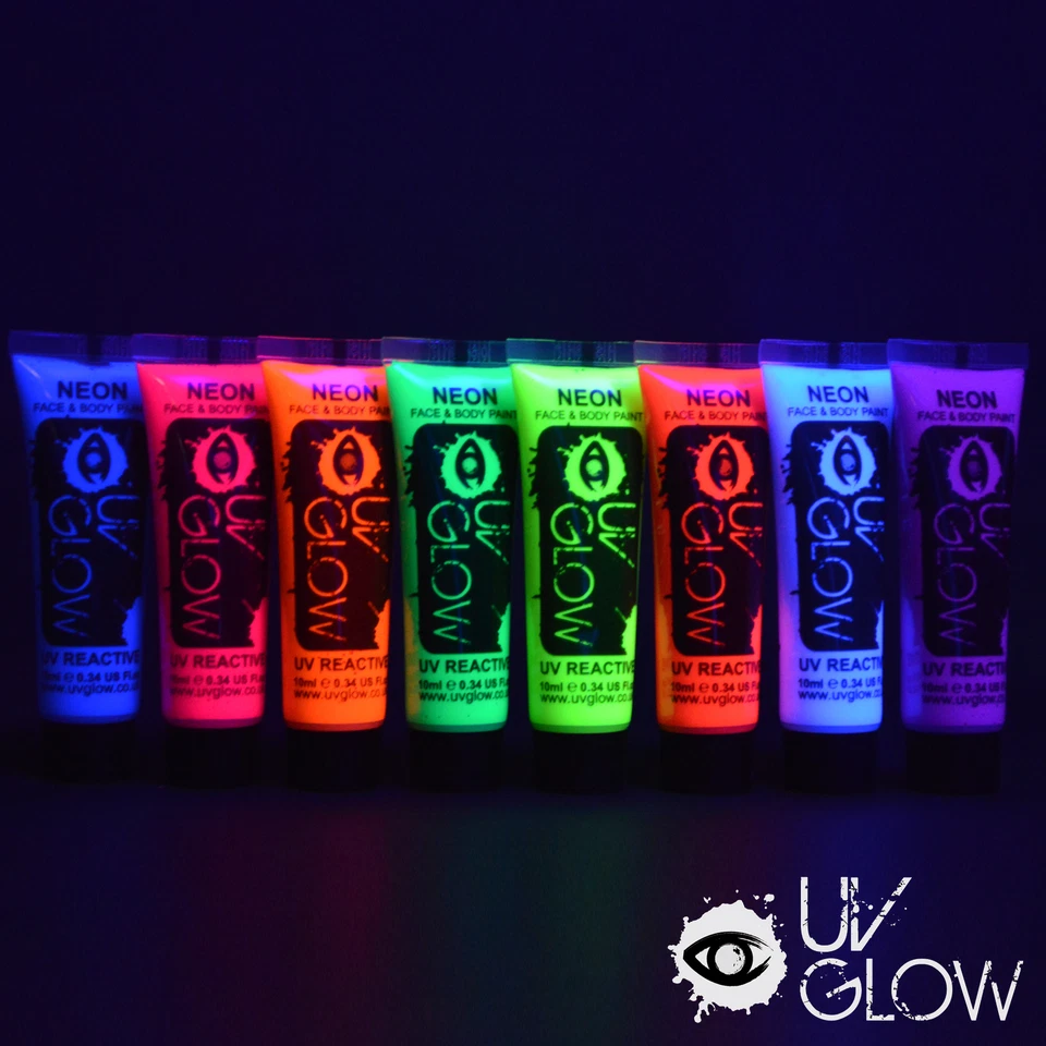 UV Glow Neon Face Paint Body Paint 10ml - Set of 24 Fluorescent Festival Makeup - Image 1 of 3