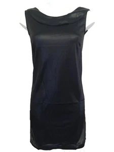Schwarzes kurzes Wetlook Kleid UK 12 Vintage 80er U-Ausschnitt Clubwear Gothic - Bild 1 von 8
