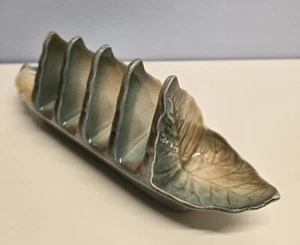 Royal Winton Grimwades Toast Rack Embossed Leaves Green Glaze Vintage 8.5" - Picture 1 of 8