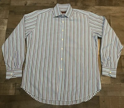 Etro Men's Dress Shirt Size 42 Large Dress Shirt Purple White Blue Stripe Italy - Image 1 of 4