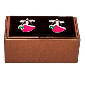 Spicy Chili Red Pepper Pair Cufflinks Wedding Fancy Gift Box & Polishing Cloth - Picture 1 of 7