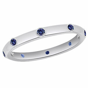 Station Wedding Band Ring Simulated Tanzanite 14k White Gold Plated 925 Silver