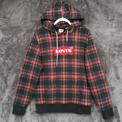 Levis Hoodie Sweatshirt Tartan Plaid Red Black Pullover Medium Cotton Blend - Image 1 of 4