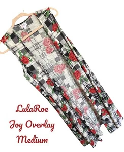 NWT Lularoe Joy Duster Vest- Black & White Plaid w/ Red Roses Medium - Picture 1 of 9