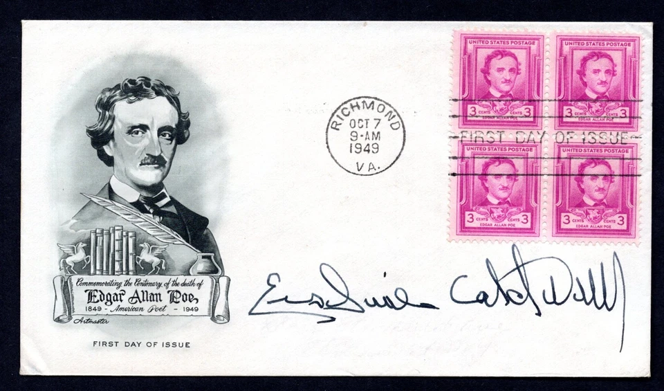 US 1949 EDGAR ALLAN POE FDC SIGNED BY SGT. CALDWELL, GREAT-NEPHEW'S SON - Image 1 of 2