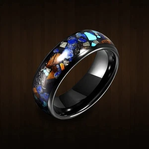 Tungsten Tiger Eye Stones Inlay Galaxy Opal Minimalist Unisex Wedding Ring - 8mm - Picture 1 of 3