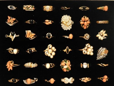 Lote De Colección 36 #4-9 Estrás Ópalo Coral Perla Ónix Oro Amarillo 18K Anillo Placa Foto 1 de 4