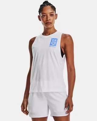 UNDER ARMOUR Майка Sz S белый свет синий софтбол коробка логотип Athletic хлопок - Изображение 1 из 4