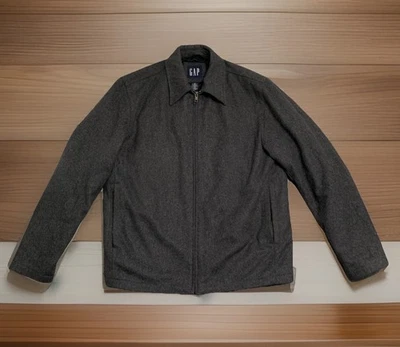 Vintage GAP Wool Jacket Men Medium Herringbone Tweed Full Zip Quilt Lined Y2K - Image 1 of 4