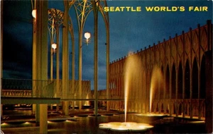 SEATTLE WELTAUSSTELLUNG Wissenschaftspavillon NACHTANSICHT Washington WA Postkarte - Bild 1 von 2
