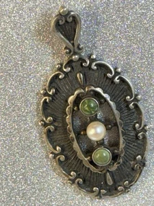 Vintage Sterling Green Onyx Faux Pearl Victorian Pendant (CJ-A1-1-3) - Picture 1 of 4