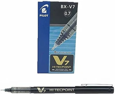 12 x Pilot Hi-TecPoint V7 Liquid Ink Rollerball Pen 0.7mm Tip BLACK Colour Ink