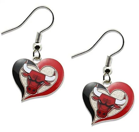 Chicago Bulls Earrings Swirl Heart Dangle Logo Charm Cover