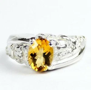 925 Sterling Silver Men's Nugget Ring, Citrine, SR368 - Picture 1 of 5