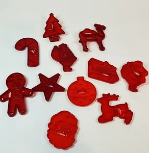 Vintage Set 11 rote Hartplastik Ausstechformen Weihnachten Tier Hirsch Ornament - Bild 1 von 10