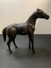 Wood & leather horse sculpture. Vintage. Carving. 17 1/2 x 18 5/8 x 5 Inches.