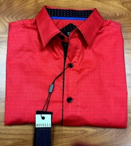 Mens NEW Short Sleeves Button Down Shirts Rivelli - Red/Black - Picture 1 of 4
