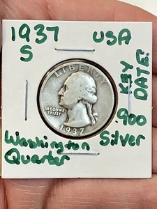 1937-S Washington Quarter .900 Silver Coin - Key Date 1.6m - Picture 1 of 7