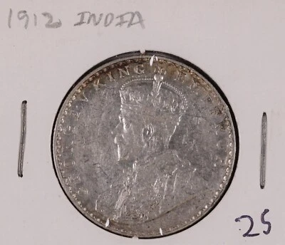 Moneda de plata de 1 rupia de la India británica de 1912 Foto 1 de 2