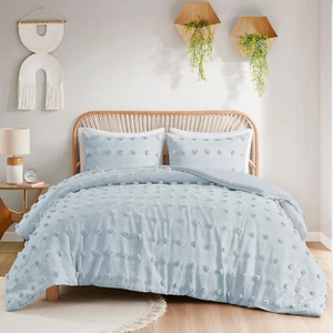 Twin Duvet Cover Set, Clipped Jacquard Duvet Set Chic Pompom Accent, All Seasons - Photo 1 sur 7