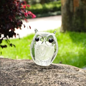 Glass Owl Figurines Collectibles Art Crystal Blown Glass Owl Animal Statues Gift - Picture 1 of 9