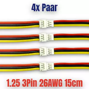 ✅ 4 Paar Micro JST 1.25 3Pin 1.25mm Stecker Buchse je 15cm 26AWG Silikonkabel ✅ - Bild 1 von 18