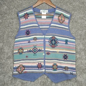 Chaleco Orvis Vintage Lana Rayas Azteca Pascua Cuello en V Mujer Talla Grande - Imagen 1 de 7