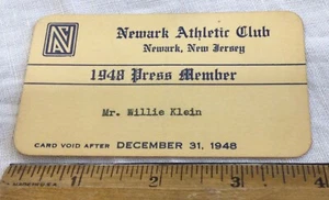 1948 Newark New Jersey NJ Athletic Club pass stampa badge tessera associativa - Foto 1 di 2