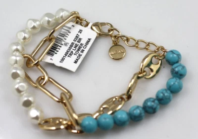 Pulsera Alfani fau perla e imitación turquesa tono oro cadena doble eslabón etiquetas 8" Foto 1 de 3
